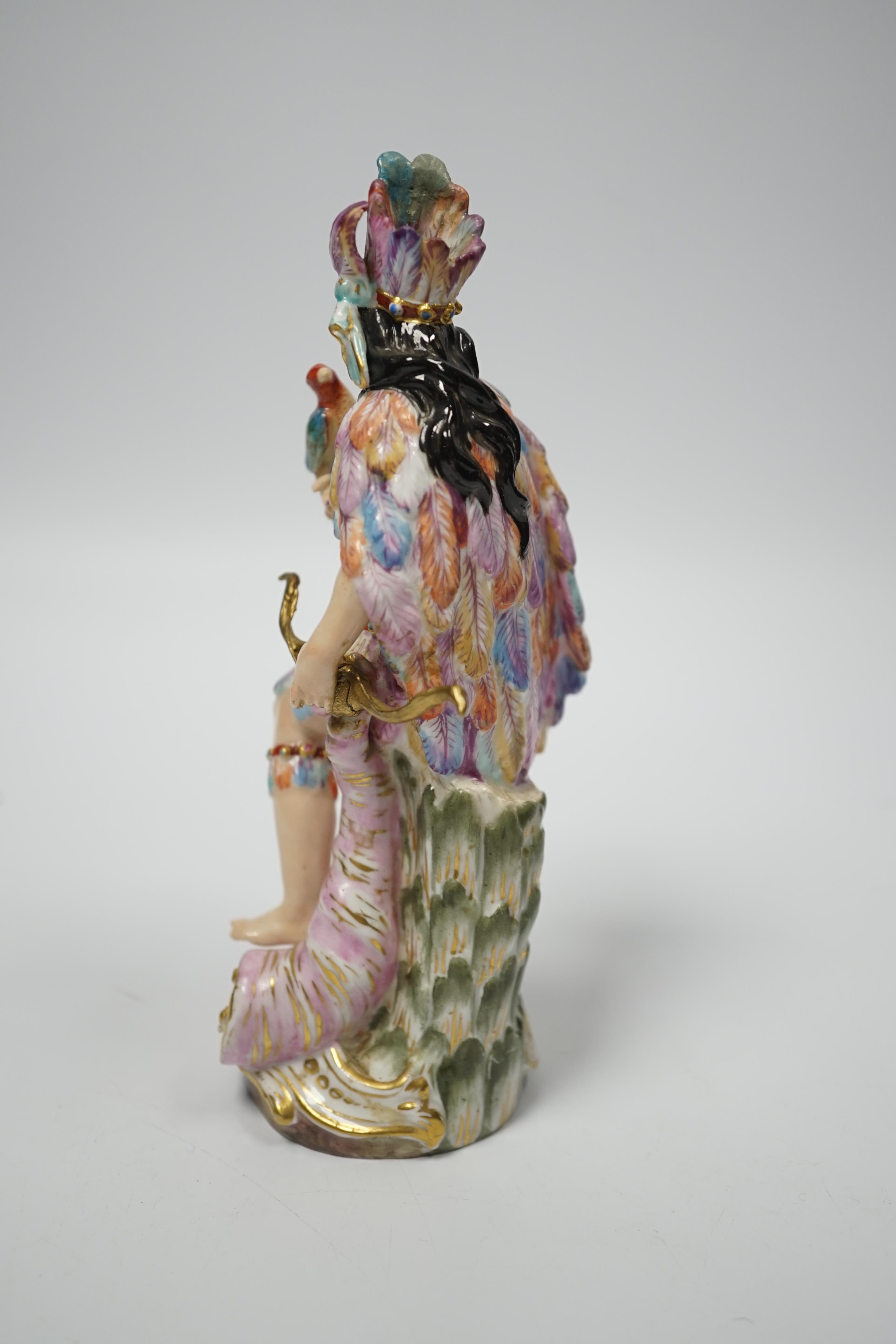 A 19th century Meissen figure emblematic of the The Americas, 17cm high